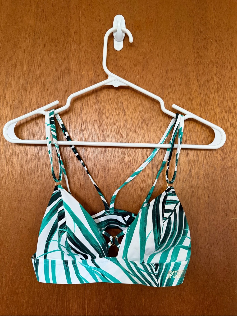 PINK Victoria's Secret Green and White Tropical Strappy Bralette